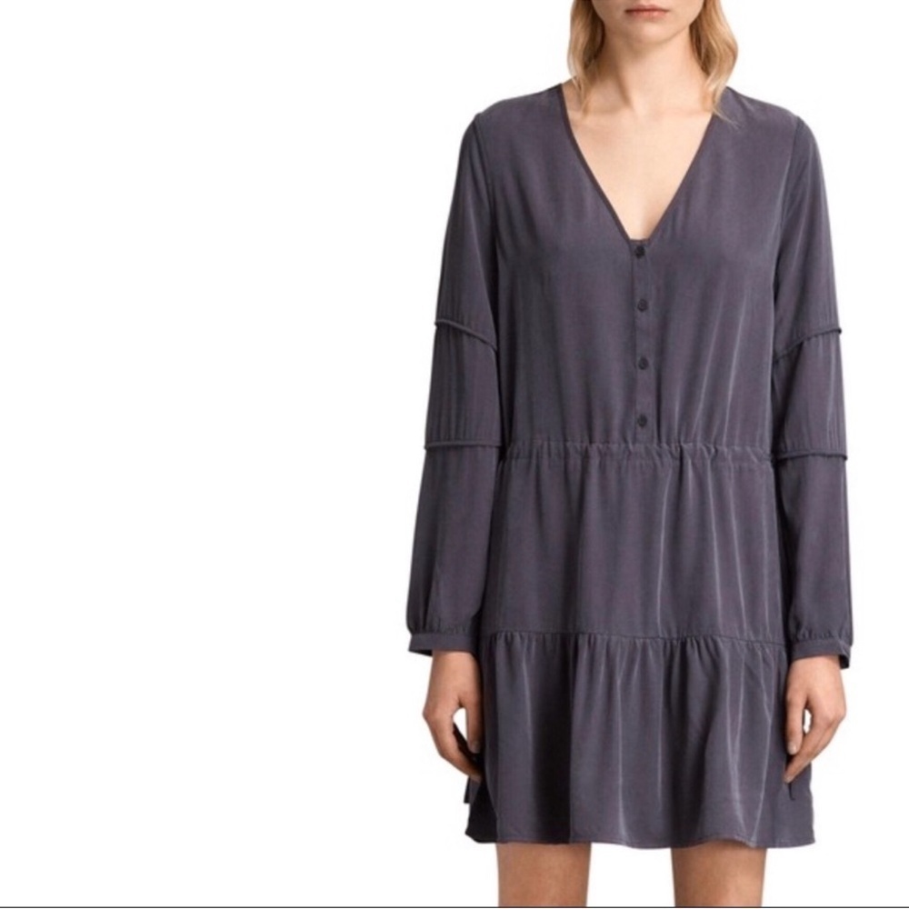 All Saints Grey Nora V-Neck Long Sleeve dress sz 6